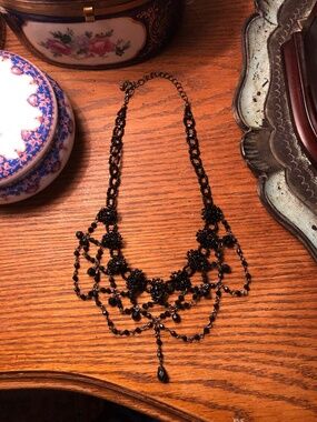 Black glass beaded Victorian Burlesque style choker